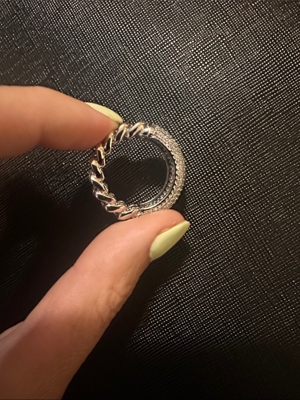 Sterling Silver Pavé & Chain Design Women's Ring - Silver
